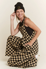 Load image into Gallery viewer, Checkered WIde Leg Overalls - Black/Mocha - Regular &amp; Plus Sizes