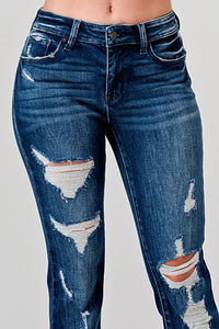 PETITE Distressed Mid Rise Stretch Flare Jeans