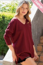 Load image into Gallery viewer, Burgundy - Cozy V Neck Sweater - Plus Size