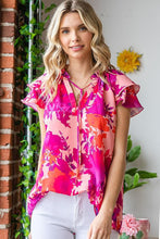 Load image into Gallery viewer, Floral Print Tie Neck Ruffle Tiered Sleeve Blouse