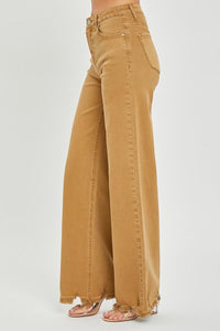 Mocha - High Rise Wide Leg Frayed Hem Pants