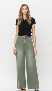 Olivia - High Rise Utility Cargo Wide Leg Jean - Army Green