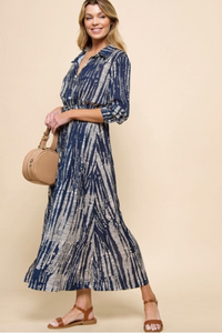 Tie Dye Maxi Dress - Navy/Taupe