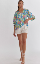 Load image into Gallery viewer, Floral Print V Neck Top - Blue - ONLY 1 LEFT! SIZE M