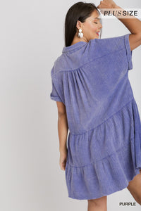 Purple Mineral Wash Tiered Dress - Plus Size