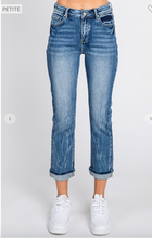 Load image into Gallery viewer, PETITE High Rise Straight Fit Jeans with Cuffed Hem