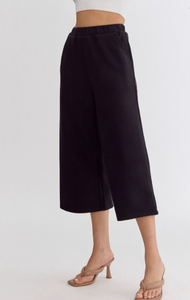 Textured Wide Leg Pants - Black - Regular & Plus Sizes