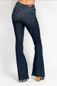 High Waist Raw Hem Flare Jeans