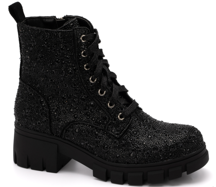 Combat boots deals with rhinestones