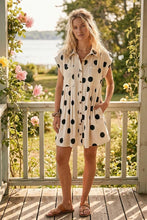 Load image into Gallery viewer, Polka Dot Button Down Pleated Poplin Dress - Cream/Black