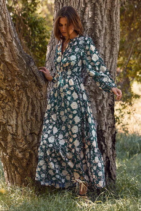 Floral Printed Maxi Dress - Teal Multi