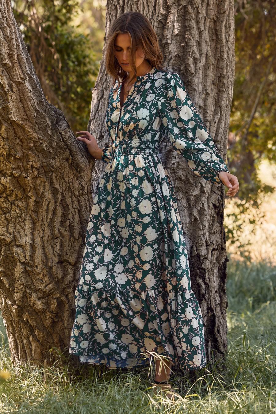 Floral Printed Maxi Dress - Teal Multi