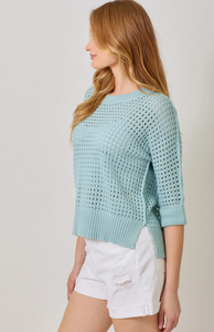 Powder Blue - Open Stitch High Low Sweater