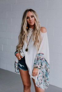 Fallon Embroidered Sleeve Poncho - Ivory