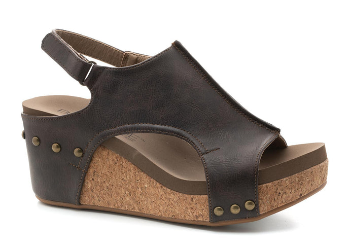 Chocolate Smooth Carley Wedge Sandals by Corkys