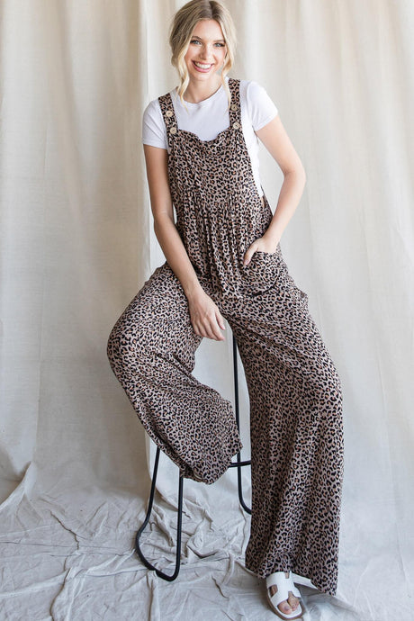 Leopard Print Overalls - Taupe
