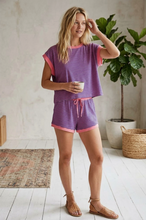 Load image into Gallery viewer, Striped Knit Short Sleeve Top and Shorts Set - Pink/Royal Combo