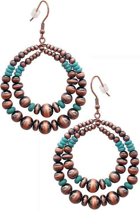 Copper Wired Navajo Pearl Gemstone Hoop Earrings