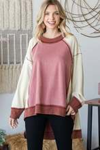 Load image into Gallery viewer, Mineral Washed Color Block Detail Loose Fit Knit Pullover Sweatshirt