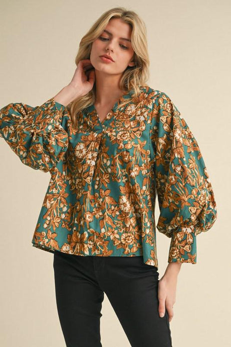 Hunter Green - Floral Print Top