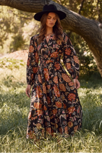 Load image into Gallery viewer, Long Sleeve Floral Midi Dress - Black