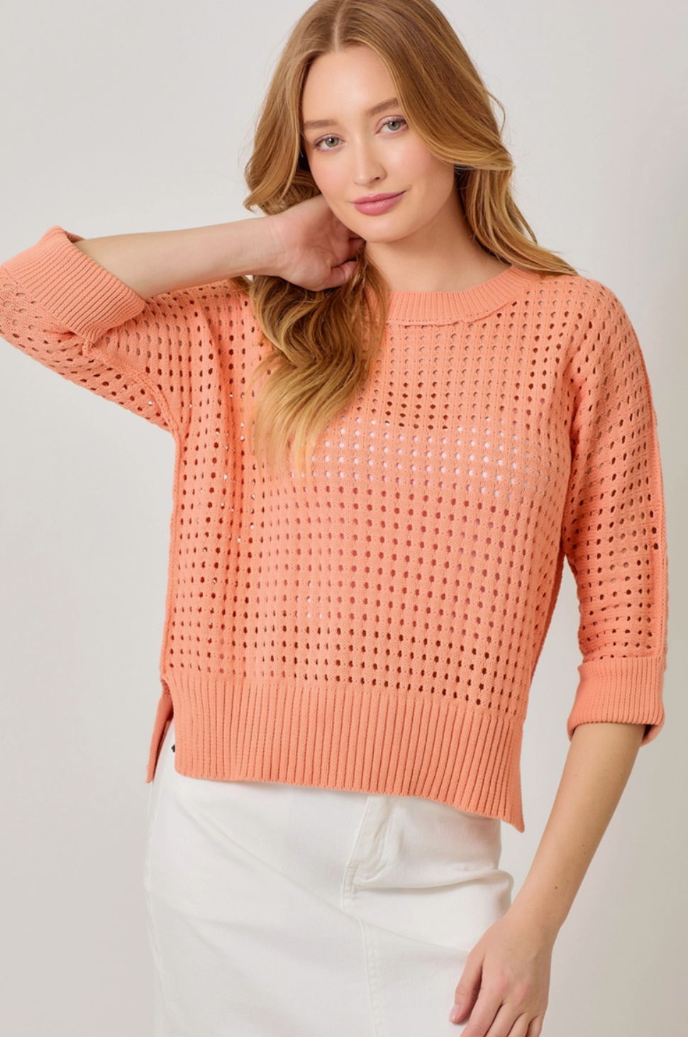 Coral - Open Stitch High Low Sweater