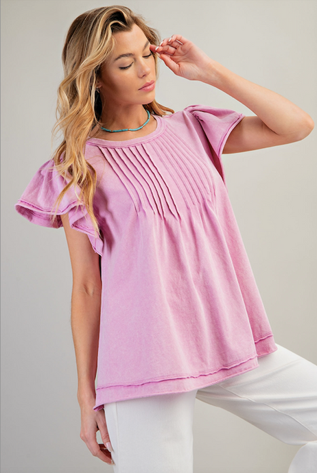 Cotton Candy - Pintuck Front Mineral Washed Cotton Jersey Top