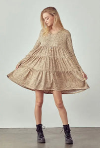 V Neck Animal Print Tiered Babydoll Dress - Plus Size