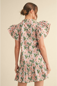 Floral Print Dress - Apricot Pink