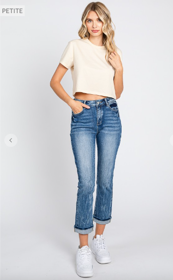 PETITE High Rise Straight Fit Jeans with Cuffed Hem