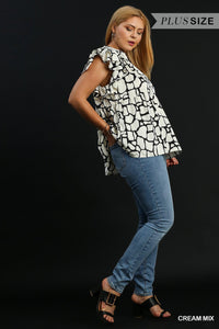 Cream Mix - Two Tone Animal Print Top - Plus Size