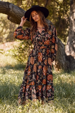 Load image into Gallery viewer, Long Sleeve Floral Midi Dress - Black