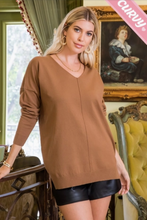 Load image into Gallery viewer, Camel - Cozy V Neck Sweater - Plus Size