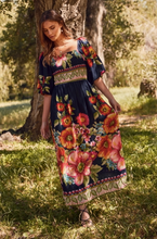 Load image into Gallery viewer, Floral Border Printed Maxi Dress - Navy Multi - Plus Size