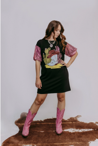 Sparkle Cactus Sequin Embroidered Tee Dress