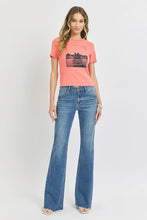 Load image into Gallery viewer, Mid Rise Flare Raw Cut Hem Jeans