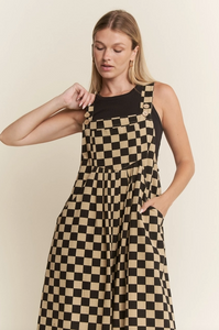Checkered WIde Leg Overalls - Black/Mocha - Regular & Plus Sizes