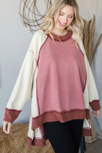 Load image into Gallery viewer, Mineral Washed Color Block Detail Loose Fit Knit Pullover Sweatshirt