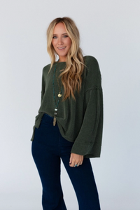 Olive - Love It Round Neckline Textured Top