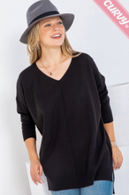 Load image into Gallery viewer, Black - Cozy V Neck Sweater - Plus Size