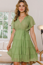 Load image into Gallery viewer, Lime - V Neck Tiered Dress