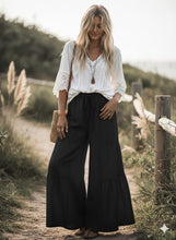 Load image into Gallery viewer, Black - Linen Blend Tiered Wide Leg Palazzo Pants