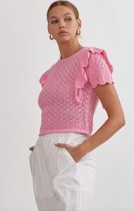 Knit Round Neck Sweater - Candy Pink