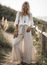 Load image into Gallery viewer, Natural - Linen Blend Tiered Wide Leg Palazzo Pants