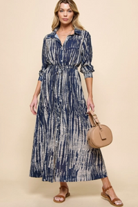 Tie Dye Maxi Dress - Navy/Taupe