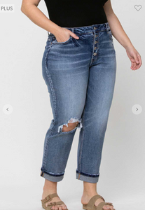 High Rise Cuffed Boyfriend Jeans - Plus Size