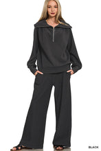 Load image into Gallery viewer, Ribbed High Neck Half Zip Pullover &amp; Pants Set - Black