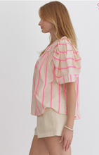 Load image into Gallery viewer, Pink - Striped Short Sleeve V Neck Top