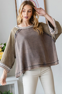 Washed Mixed Fabric Top