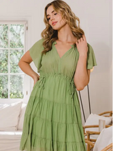 Load image into Gallery viewer, Lime - V Neck Tiered Dress